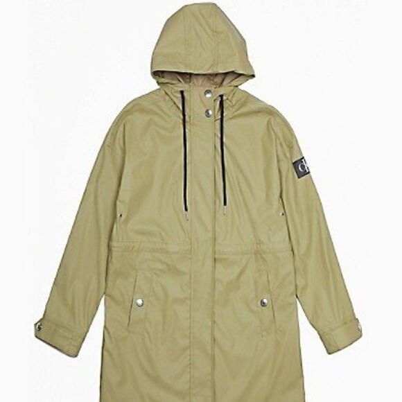 Calvin Klein Jeans Solid Monogram Logo Patch Hooded Rain Jacket - Picture 10 of 10